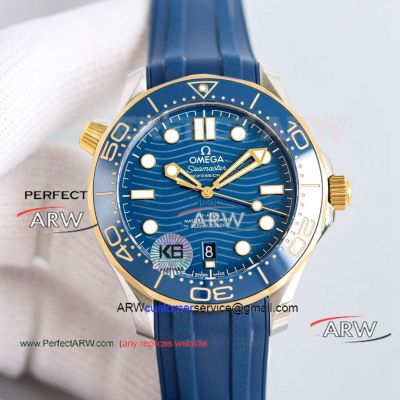 Perfect Copy Omega Seamaster Blue Dial Ceramic Bezel Blue Rubber Strap Watch 